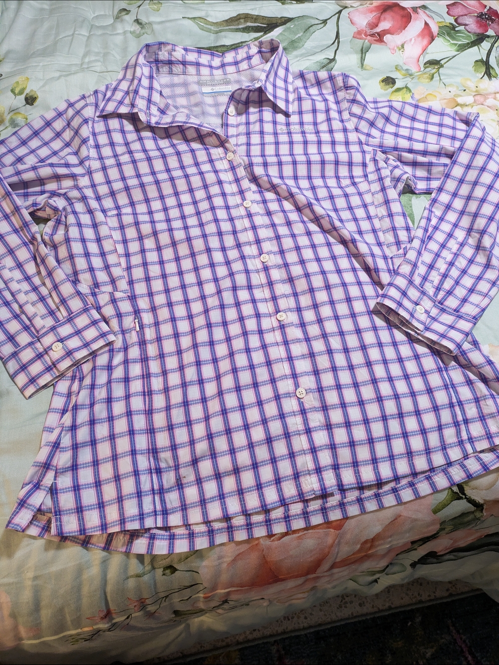 Columbia Purple and Lavender Plaid Button-Down Shirt